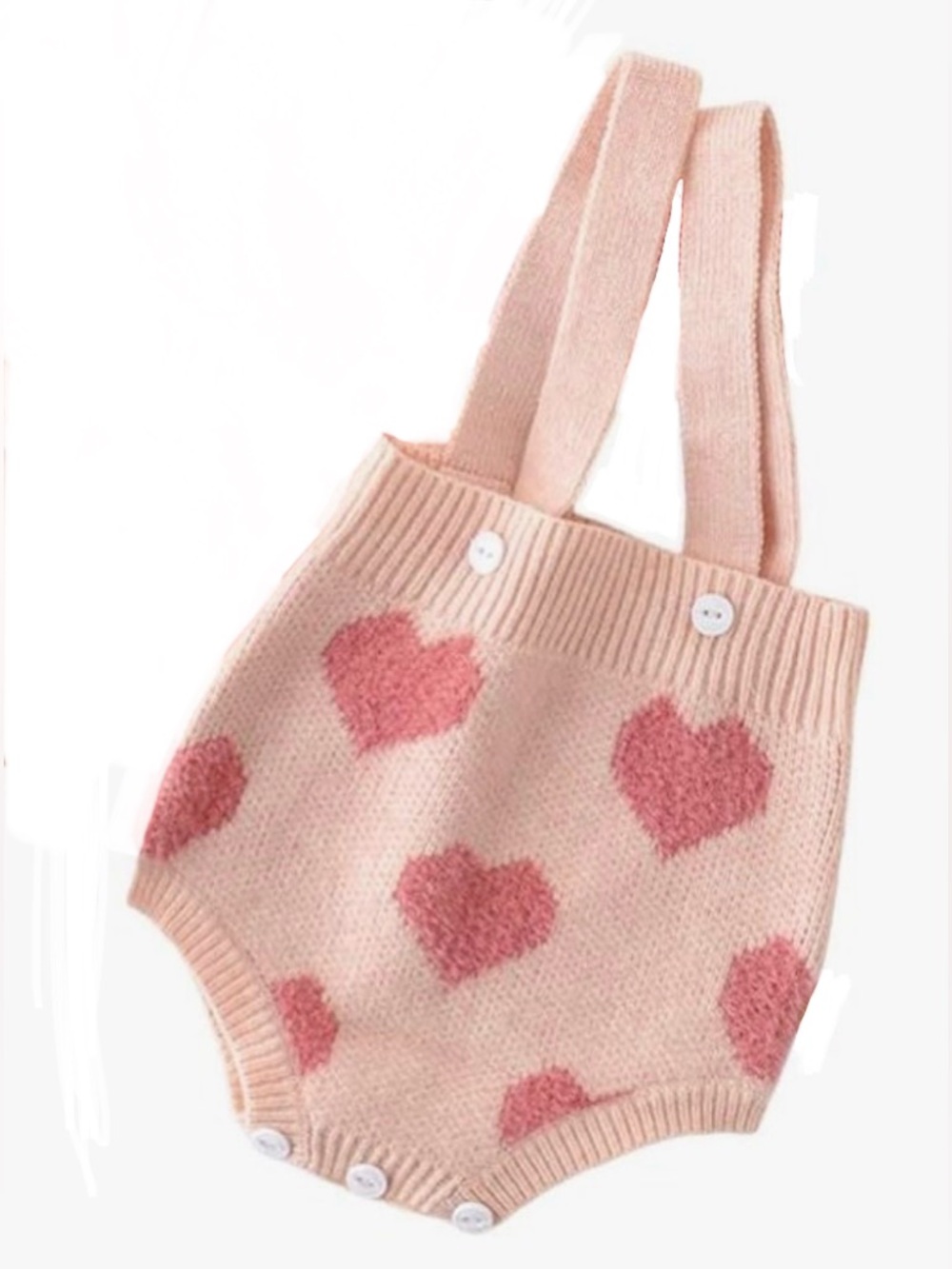 Pink Heart Knit Suspender Romper for Kids (Soft Pink)